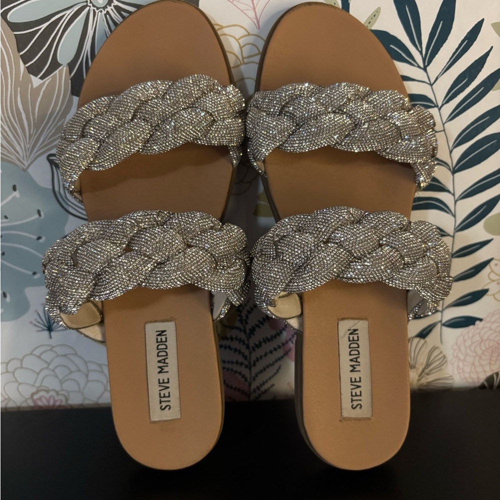 Steve Madden Glittering Silver Braided Sandals